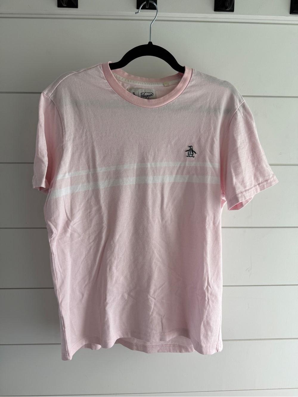 Men’s Original Penguin Light Pink Crewneck with White Stripes